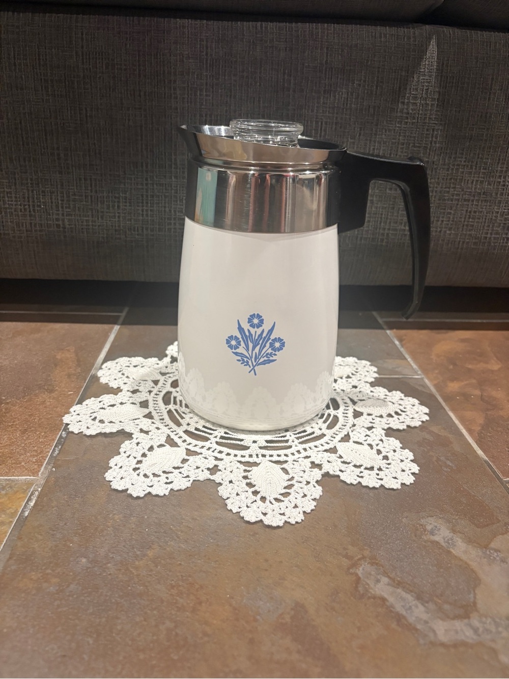 Vintage Corning Ware Blue Cornflower 6-Cup Coffee Percolator Complete